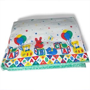 Vtg Riegal USA Baby Receiving Blanket Primary Colors Blocks Cat Bear  35 x 29